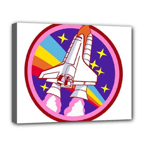 Badge Patch Pink Rainbow Rocket Deluxe Canvas 20  X 16  (stretched) by Salman4z