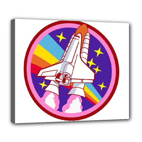 Badge Patch Pink Rainbow Rocket Deluxe Canvas 24  X 20  (stretched) by Salman4z