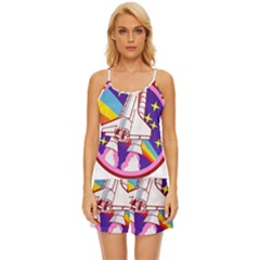 Badge Patch Pink Rainbow Rocket Satin Pajama Short Set by Salman4z