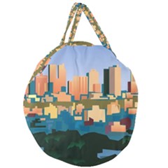 City Buildings Urban Dawn Giant Round Zipper Tote by Salman4z