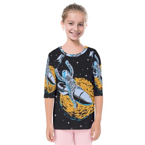 Astronaut Planet Space Science Kids  Quarter Sleeve Raglan Tee by Salman4z