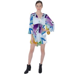 Mermaid Fantasy Undersea Merman V-neck Flare Sleeve Mini Dress by Salman4z