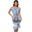 Rocket Shuttle Spaceship Science Off Shoulder Ruffle Split Hem Bodycon Dress View1