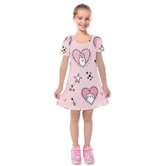 Cartoon Cute Valentines Day Doodle Heart Love Flower Seamless Pattern Vector Kids  Short Sleeve Velvet Dress by Salman4z