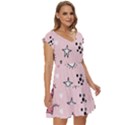 Cartoon Cute Valentines Day Doodle Heart Love Flower Seamless Pattern Vector Short Sleeve Tiered Mini Dress View3
