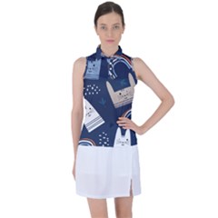 Colorful Cute Cat Seamless Pattern Women s Sleeveless Polo Tee by Salman4z