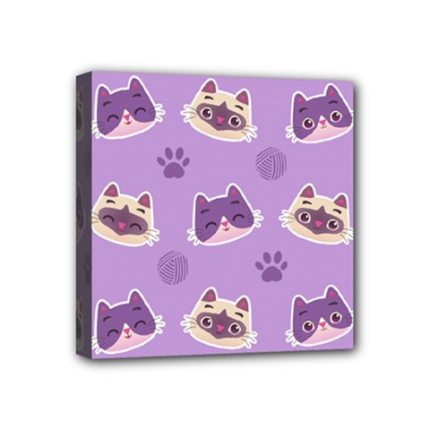 Cute Colorful Cat Kitten With Paw Yarn Ball Seamless Pattern Mini Canvas 4  X 4  (stretched) by Salman4z
