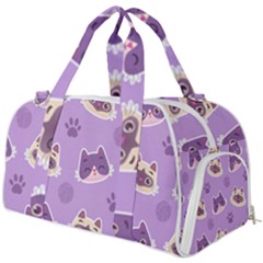 Cute Colorful Cat Kitten With Paw Yarn Ball Seamless Pattern Burner Gym Duffel Bag by Salman4z