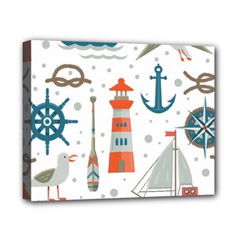 Nautical Elements Pattern Background Canvas 10  X 8  (stretched) by Salman4z