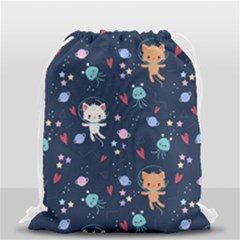 Cute-astronaut-cat-with-star-galaxy-elements-seamless-pattern Drawstring Bag (small) by Salman4z