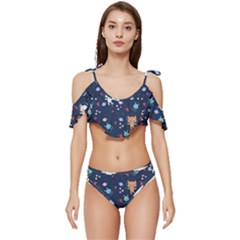 Cute-astronaut-cat-with-star-galaxy-elements-seamless-pattern Ruffle Edge Tie Up Bikini Set	 by Salman4z