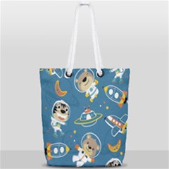 Seamless-pattern-funny-astronaut-outer-space-transportation Full Print Rope Handle Tote (small) by Salman4z