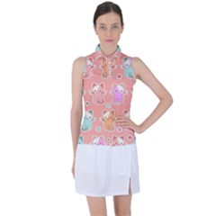 Cute-kawaii-kittens-seamless-pattern Women s Sleeveless Polo Tee by Salman4z