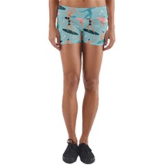 Beach-surfing-surfers-with-surfboards-surfer-rides-wave-summer-outdoors-surfboards-seamless-pattern- Yoga Shorts by Salman4z