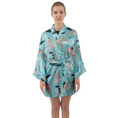 Beach-surfing-surfers-with-surfboards-surfer-rides-wave-summer-outdoors-surfboards-seamless-pattern- Long Sleeve Satin Kimono by Salman4z