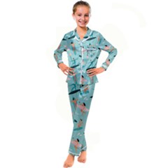 Beach-surfing-surfers-with-surfboards-surfer-rides-wave-summer-outdoors-surfboards-seamless-pattern- Kids  Satin Long Sleeve Pajamas Set by Salman4z
