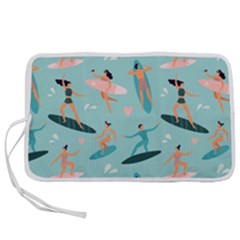 Beach-surfing-surfers-with-surfboards-surfer-rides-wave-summer-outdoors-surfboards-seamless-pattern- Pen Storage Case (s) by Salman4z