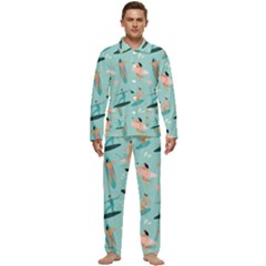 Beach-surfing-surfers-with-surfboards-surfer-rides-wave-summer-outdoors-surfboards-seamless-pattern- Men s Long Sleeve Velvet Pocket Pajamas Set by Salman4z