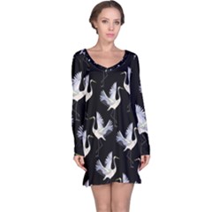 Crane Pattern Long Sleeve Nightdress by Salman4z