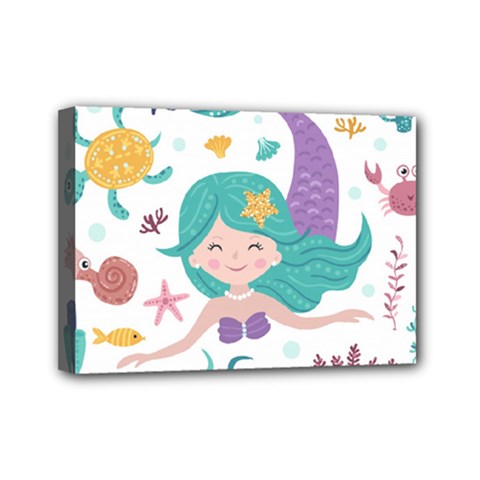 Set-cute-mermaid-seaweeds-marine-inhabitants Mini Canvas 7  X 5  (stretched) by Salman4z
