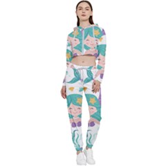 Set-cute-mermaid-seaweeds-marine-inhabitants Cropped Zip Up Lounge Set by Salman4z