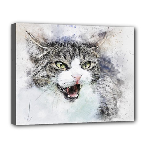 Cat Pet Art Abstract Watercolor Canvas 14  X 11  (stretched) by Jancukart
