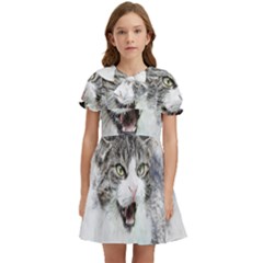 Cat Pet Art Abstract Watercolor Kids  Bow Tie Puff Sleeve Dress by Jancukart