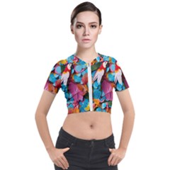Confetti Tropical Ocean Themed Background Abstract Short Sleeve Cropped Jacket by Ravend