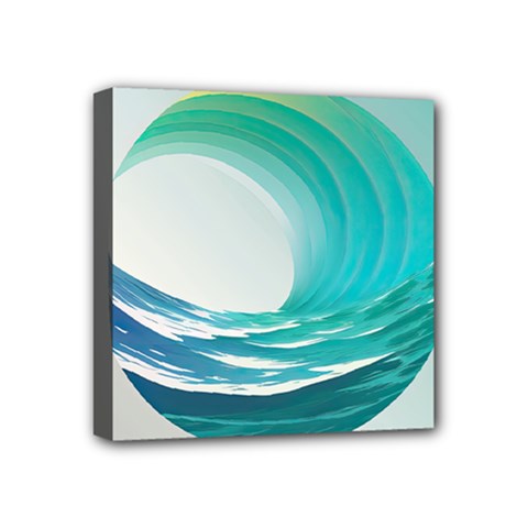 Tsunami Tidal Wave Wave Minimalist Ocean Sea Mini Canvas 4  X 4  (stretched) by Ravend