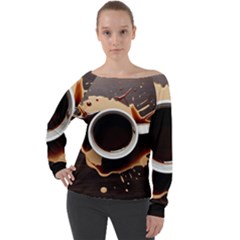 Coffee Cafe Espresso Drink Beverage Off Shoulder Long Sleeve Velour Top by Ravend