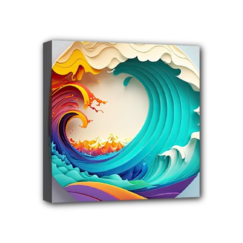 Tsunami Tidal Wave Waves Minimalist Ocean Sea Mini Canvas 4  X 4  (stretched) by Ravend