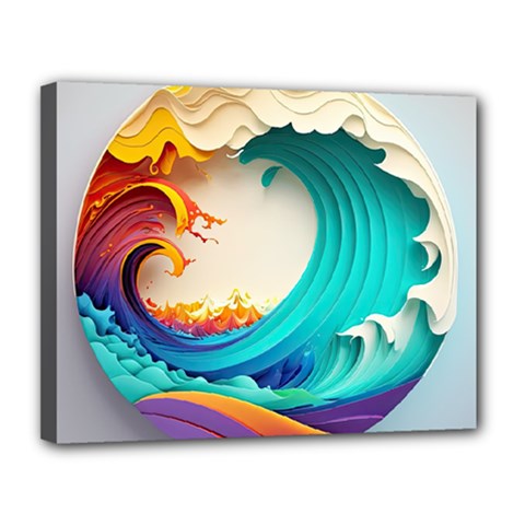 Tsunami Tidal Wave Waves Minimalist Ocean Sea Canvas 14  X 11  (stretched) by Ravend