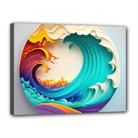 Tsunami Tidal Wave Waves Minimalist Ocean Sea Canvas 16  X 12  (stretched) by Ravend