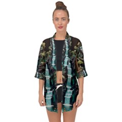 Jungle Tropical Trees Waterfall Plants Papercraft Open Front Chiffon Kimono by Ravend
