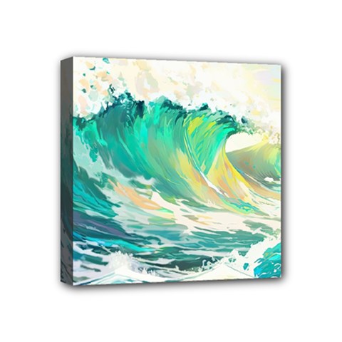 Waves Ocean Sea Tsunami Nautical Painting Mini Canvas 4  X 4  (stretched) by Ravend
