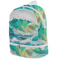 Waves Ocean Sea Tsunami Nautical Painting Zip Bottom Backpack by Ravend