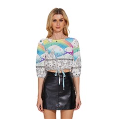 Rainbow Fun Cute Minimal Doodle Drawing Mid Sleeve Drawstring Hem Top by Ravend