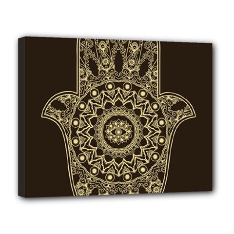 Hamsa-hand-drawn-symbol-with-flower-decorative-pattern Canvas 14  X 11  (stretched) by Salman4z