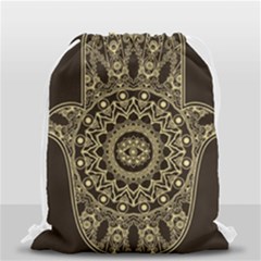 Hamsa-hand-drawn-symbol-with-flower-decorative-pattern Drawstring Bag (small) by Salman4z