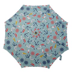 Nautical-marine-symbols-seamless-pattern Hook Handle Umbrellas (small) by Salman4z