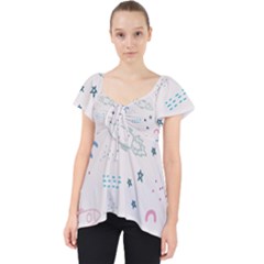 Spaceship Pattern Star Lace Front Dolly Top by danenraven