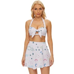 Spaceship Pattern Star Vintage Style Bikini Top And Skirt Set  by danenraven