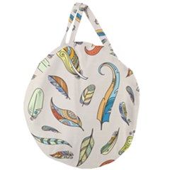 Vector-boho-doodle-feathers-seamless-pattern-illustration Giant Round Zipper Tote by Salman4z