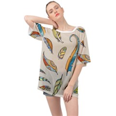 Vector-boho-doodle-feathers-seamless-pattern-illustration Oversized Chiffon Top by Salman4z