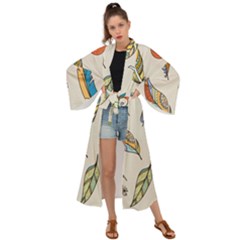 Vector-boho-doodle-feathers-seamless-pattern-illustration Maxi Kimono by Salman4z