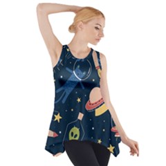 Seamless-pattern-with-funny-aliens-cat-galaxy Side Drop Tank Tunic by Salman4z