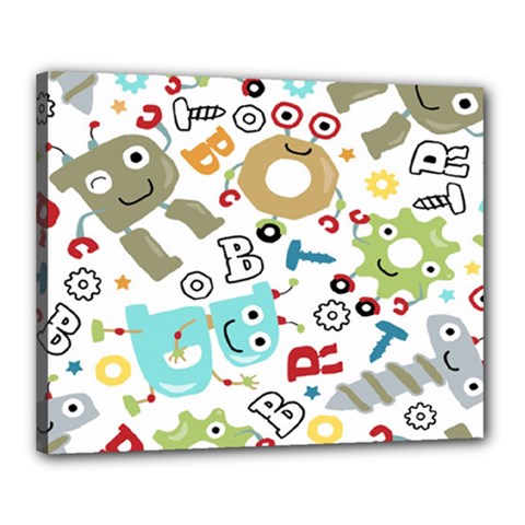 Seamless-pattern-vector-with-funny-robots-cartoon Canvas 20  X 16  (stretched) by Salman4z