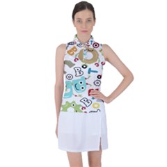 Seamless-pattern-vector-with-funny-robots-cartoon Women s Sleeveless Polo Tee by Salman4z