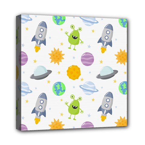 Seamless-pattern-cartoon-space-planets-isolated-white-background Mini Canvas 8  X 8  (stretched) by Salman4z