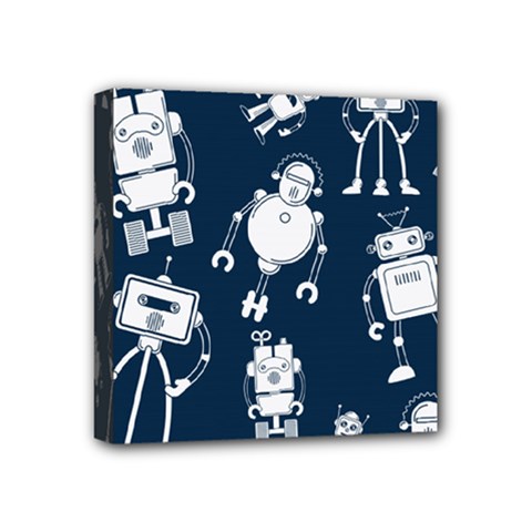 White-robot-blue-seamless-pattern Mini Canvas 4  X 4  (stretched) by Salman4z